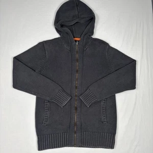 Quiksilver Waffle Knit Hoodie Men's CHECK Size Black Full Zip Pullover Y2K Heavy - Picture 1 of 11