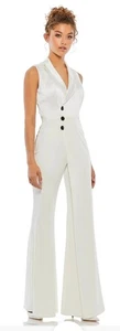 Mac Duggal 26603 Collar Neck Single Breasted Formal Jumpsuit NWT Size 0 White - Picture 1 of 5