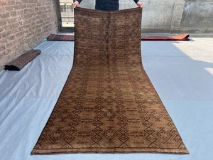 3'9x8'8 ft Vintage Terracotta Runner Rug Hand Knotted Turkmen Rare Hallway Rug - Picture 1 of 11