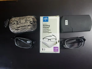 Pair Foldable Reading Glasses Black w/Cases 2.00 & 2.50 NEW - Picture 1 of 1