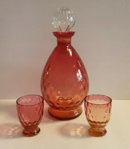 Hobbs Brockunier Rubina Decanter with 2 Cordial Glasses Not the Original Stopper - Picture 1 of 6
