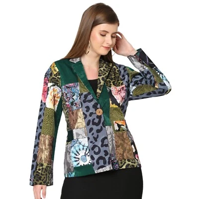 Multicolor Patchwork Printed Short Jacket For Women — 第 1/4 张图片