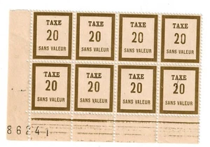 Timbre fictif Taxe N° 7 en bloc de 8 timbres Neuf ** MNH - Picture 1 of 1