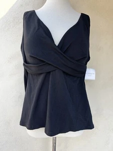 NWT LIZ CLAIBORNE WOMAN Black Bathing Suit Top Crisscross Halter Tankini 20W - Picture 1 of 14