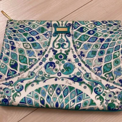 Bolso de Mano Emilio Pucci Mujer Azul Blanco Verde Patrón Psicodélico Genuino Foto 1 de 4