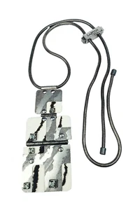 Vintage Lanvin Paris Animal Print Pendant Statement Necklace Sizable Gunmetal - Picture 1 of 7