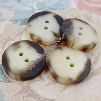 Set of 4 Mock Horn Buttons Ø 28 mm Marbled Casein Vintage Button Cream & Brown - Image 1 of 4