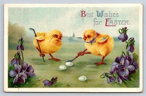 AK Ostern Küken spielen Golf anthropomorphe Blumen 1910 AV6 - Bild 1 von 3