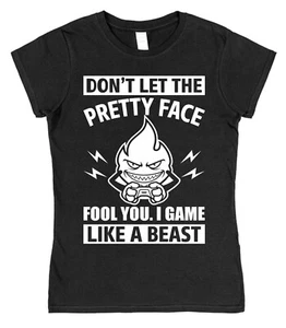 Pretty Face Beast Gamer T-Shirt Girl Gamer Player All Sizes Kids Adults Teens - Picture 1 of 8