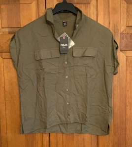 Women's NEW R&B Short Sleeve Green Button Front Blouse - 10 - Picture 1 of 5