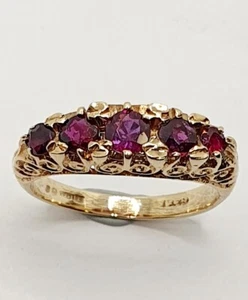 9ct Gold Five Stones Ruby Fancy Side & Shoulder 375 Ring Size L 1/2 Hallmarked - Picture 1 of 23