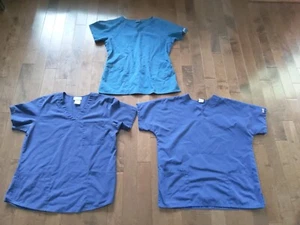 LOT Of 3 Women's Medical Scrub Shirts Blue Teal Medium Tops Cherokee Scrubs - Picture 1 of 4