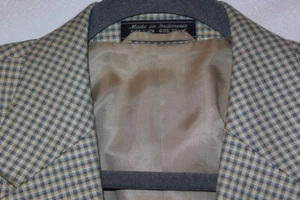 NWOT Bill Blass Menswear 52% Silk/48% Wool Green Beige Gold Check Blazer-42L - Picture 1 of 19