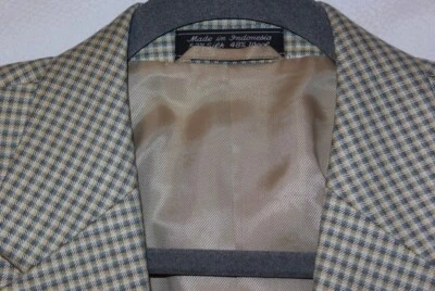 NWOT Bill Blass Menswear 52% Silk/48% Wool Green Beige Gold Check Blazer-42L - Image 1 of 4
