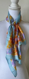 MidCenturyModern Style silky Scarf Blue Floral 42' X 15" Rectangle L17 - Picture 1 of 4