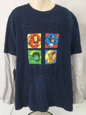 Camiseta Marvel 3D Super Héroes Vengadores Juventud Grande 10 12 Azul Gris Manga Larga Foto 1 de 4