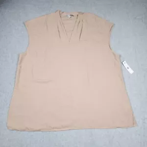 Larry Levine Sleeveless V-neck Top Blouse Tan Size 3x - Picture 1 of 11