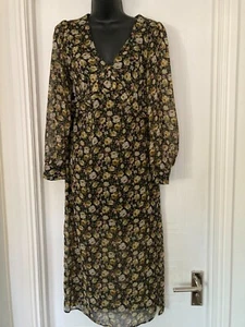 Topshop schwarzes Midikleid mit Blumenmuster gefüttert - Größe 8 sehr guter Zustand - Bild 1 von 7