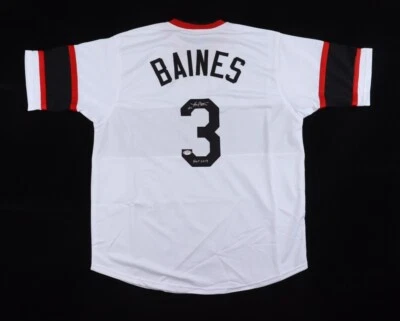Camiseta deportiva retro firmada por Harold Baines de los Medias Blancas de Chicago 1983 "HOF 19" (CERTIFICADO DE AUTENTICIDAD PSA) Foto 1 de 4