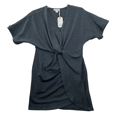 LoveRiche Womans NWT Size L Charcoal Gray Tunic Dress Short Sleeve Knotted Front - Image 1 of 4