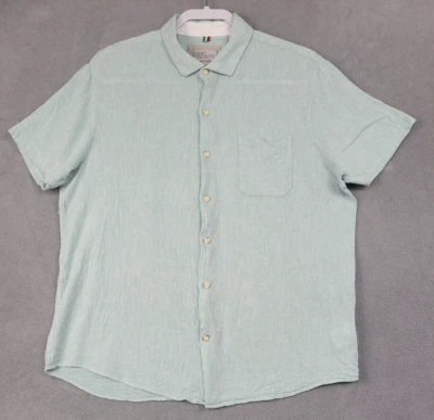 Camisa masculina Bruno Positano grande mistura de linho verde manga curta botão para cima Itália - Imagem 1 de 4