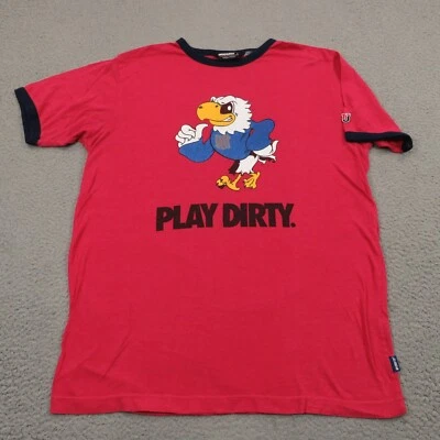 UNDFTD Shirt Mens Medium Red Graphic Ringer Tee Navy Trim Play Dirty Streetwear - Image 1 of 4