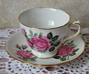 PINK ROSES - TEA CUP SAUCER, TEACUP SET, Royal Vale, bone china, England - Picture 1 of 8