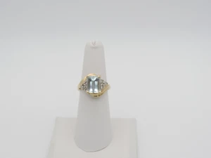14K Yellow Gold Aquamarine Ring w/ Diamonds – Size 6.5 – 4.71g Estate Beauty - Picture 1 of 7