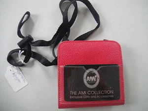 New AMI ID Travel Express Leather Neck pouch tickets passport holder Red - Picture 1 of 1