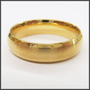 Stainless Steel Stamped Gold Diamond Cut Edge Ring 6mm, 