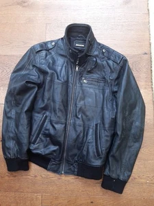 Helium Black Leather Flight Jacket Bomber Casuals Ultras Utility Aviation XXL - Picture 1 of 5