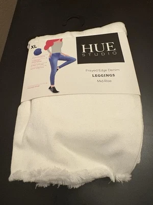 Leggings jeans Hue Studio borda desgastada cintura média branca GG - Imagem 1 de 4