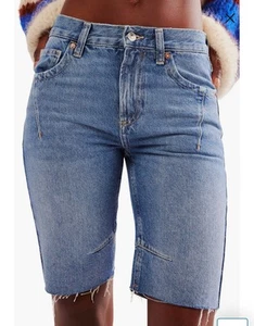 NWT Free People Ghost Town High Rise Long Short Bermuda Denim Women’s 26 - Picture 1 of 15