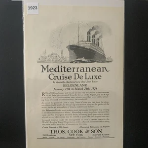 Vintage 1923 Thos Cook & Son Mediterranean Cruise De Luxe Ad Advertisement - Imagen 1 de 2