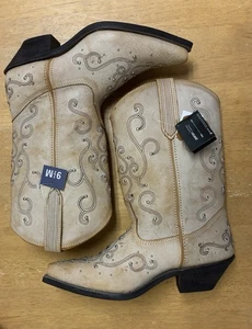 Rockin Country Collection Leather Cowgirl Boots Studded Women's Size 9.5M Tan - Picture 1 of 8