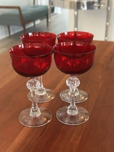 Four VTG Fostoria Ruby and Clear Crystal Liquor Cocktail Glasses c.1930s - Picture 1 of 4