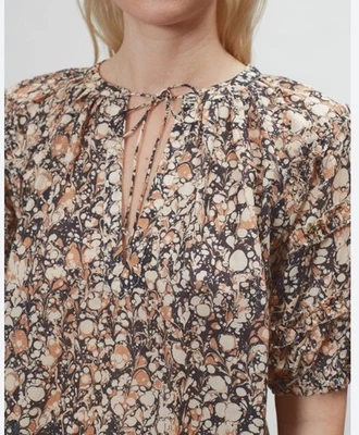 Ulla Johnson Aiko Top Oversized Blouse Marble Black Brown Size 6 - Image 1 of 4