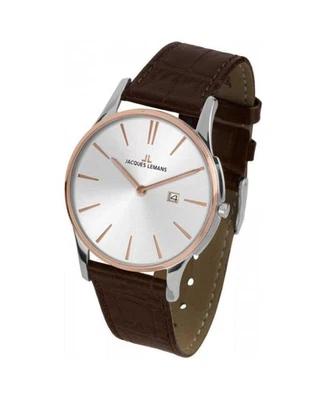 JACQUES LEMANS Hombre Reloj Informal de Cuarzo Vestido Clásico Esfera Plateada Impermeable Redondo Foto 1 de 3