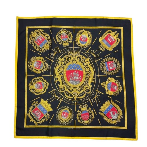 HERMÈS ys20 Hermes sciarpa Carre 90 Les Arms De Paris cappotto di seta nero oro senza etichetta