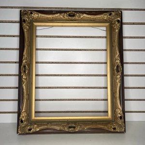 Antique See Through Victorian Era Walnut & Gold Painted Wood Ornate Gesso Frame - Picture 1 of 12