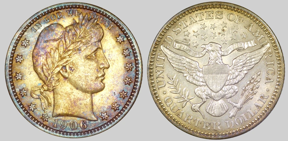 Cuarto de barbero de plata 190 25C - sin circular - tonificado Foto 1 de 3