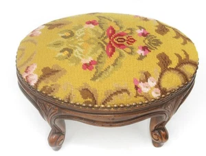 Nussbaum SCHEMEL Fußschemel Gobelin Stickerei Fußbank ovaler Hocker Ø 35x27cm - Picture 1 of 20