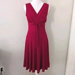 Abito midi donna vintage B. Moss piccolo impero fiocco scollo a V festa elasticizzato - Foto 1 di 8
