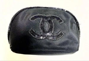 CHANEL Canvas Pouch Novelty Black Medium Women France 119001 - Picture 1 of 8