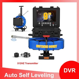 Pipe Inspection Camera w/ Trolley Pull Rod 512HZ Self-leveling Meter Counter DVR - Picture 1 of 23
