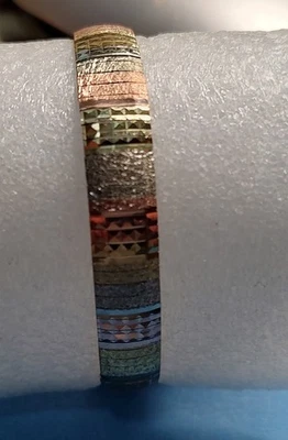 10k Multi color Gold Textured 10mm Omega Bracelet 7” Long 12.38 Grams ITALY (A3) - Image 1 of 4