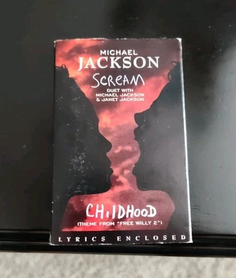 Michael Jackson Janet Jackson Scream & Childhood Cassette Single w/ Lyrics Sheet - Image 1 of 3