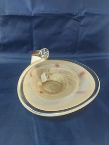 Murano Lavorazione Arte Konsole Schale mundgeblasen Kunstglas rosa Punkte Goldfleck 11". - Bild 1 von 11