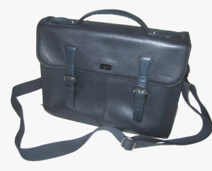 Ted Baker London Briefcase Laptop Messenger Bag Blue Genuine Leather Business - Picture 1 of 23