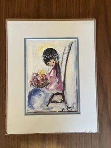 Vintage Ted De Grazia ‘A Quiet Moment’ Flower Girl Calendar Print Matted - Picture 1 of 8